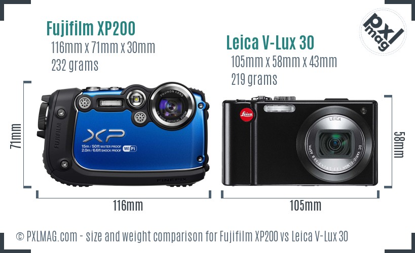 Fujifilm XP200 vs Leica V-Lux 30 size comparison