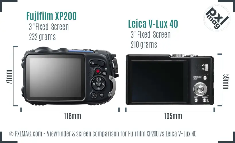 Fujifilm XP200 vs Leica V-Lux 40 Screen and Viewfinder comparison