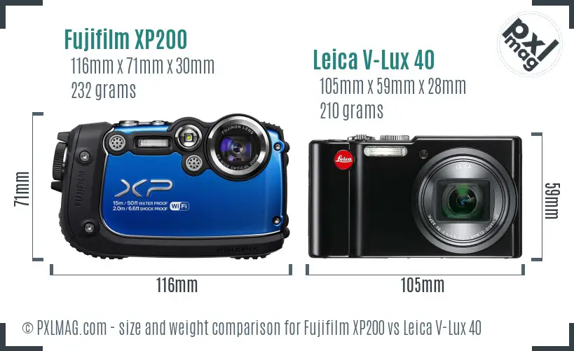 Fujifilm XP200 vs Leica V-Lux 40 size comparison