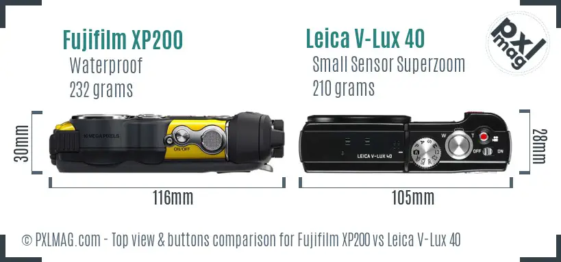 Fujifilm XP200 vs Leica V-Lux 40 top view buttons comparison