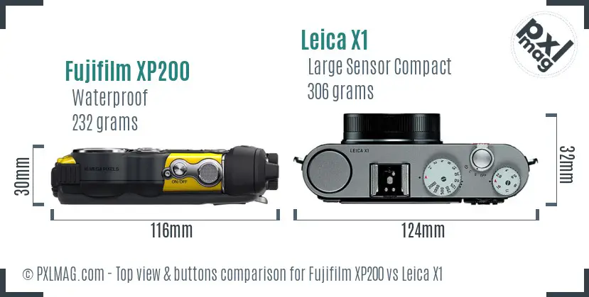 Fujifilm XP200 vs Leica X1 top view buttons comparison
