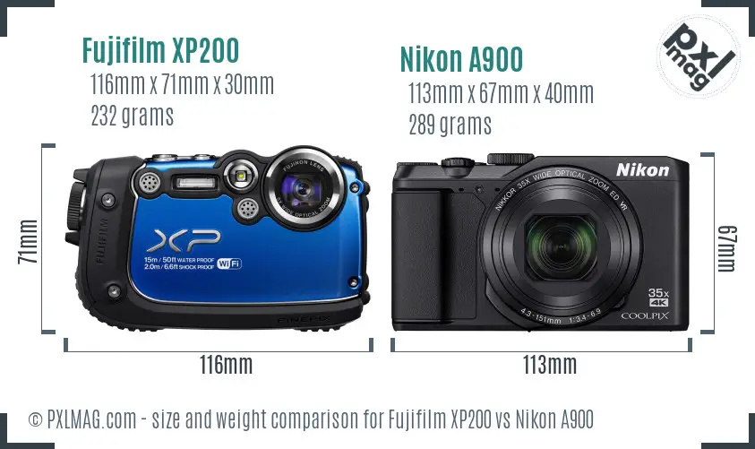 Fujifilm XP200 vs Nikon A900 size comparison Fujifilm XP200 vs Nikon A900 size comparison