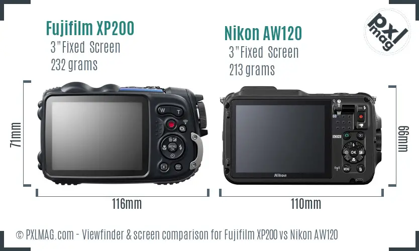 Fujifilm XP200 vs Nikon AW120 Screen and Viewfinder comparison