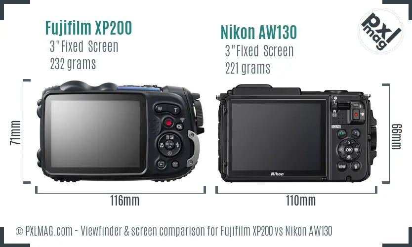 Fujifilm XP200 vs Nikon AW130 Screen and Viewfinder comparison