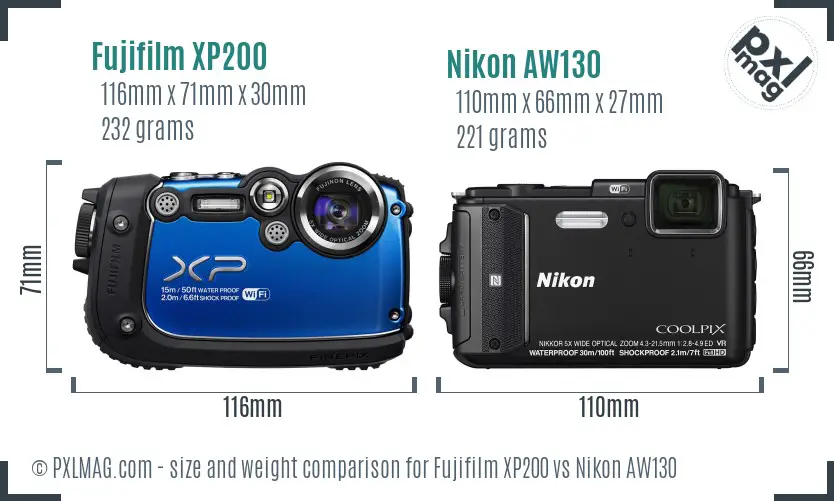 Fujifilm XP200 vs Nikon AW130 size comparison