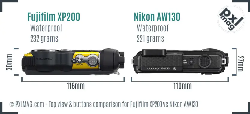 Fujifilm XP200 vs Nikon AW130 top view buttons comparison