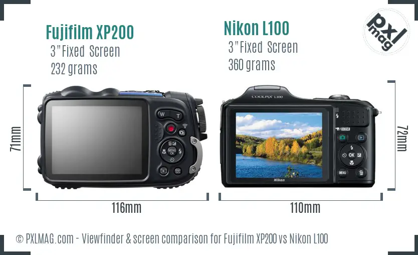 Fujifilm XP200 vs Nikon L100 Screen and Viewfinder comparison