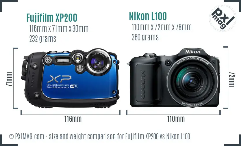 Fujifilm XP200 vs Nikon L100 size comparison