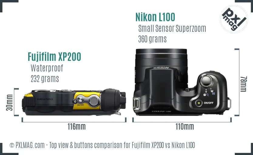 Fujifilm XP200 vs Nikon L100 top view buttons comparison