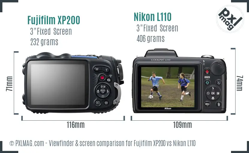 Fujifilm XP200 vs Nikon L110 Screen and Viewfinder comparison