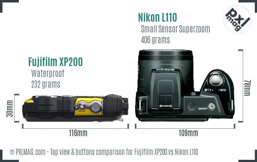 Fujifilm XP200 vs Nikon L110 top view buttons comparison