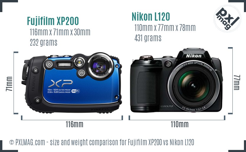 Fujifilm XP200 vs Nikon L120 size comparison