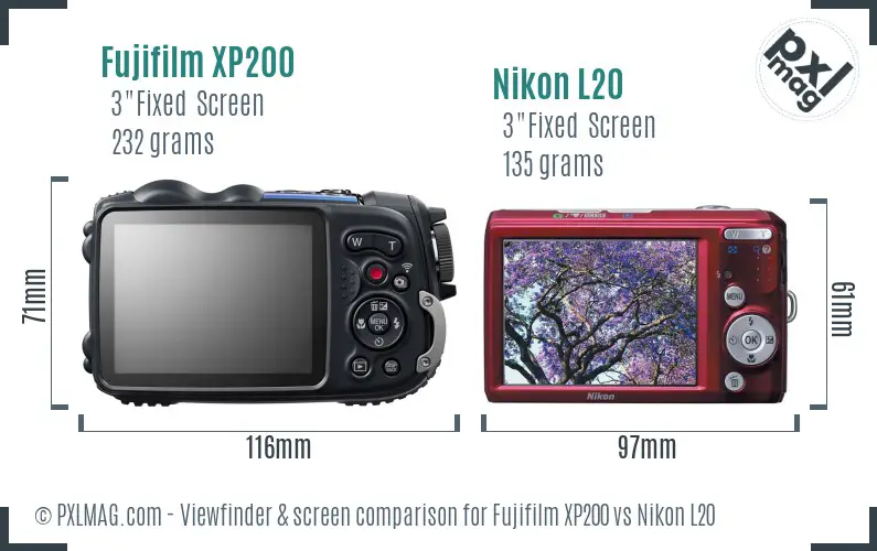 Fujifilm XP200 vs Nikon L20 Screen and Viewfinder comparison