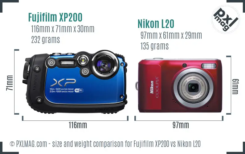 Fujifilm XP200 vs Nikon L20 size comparison