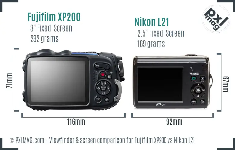 Fujifilm XP200 vs Nikon L21 Screen and Viewfinder comparison