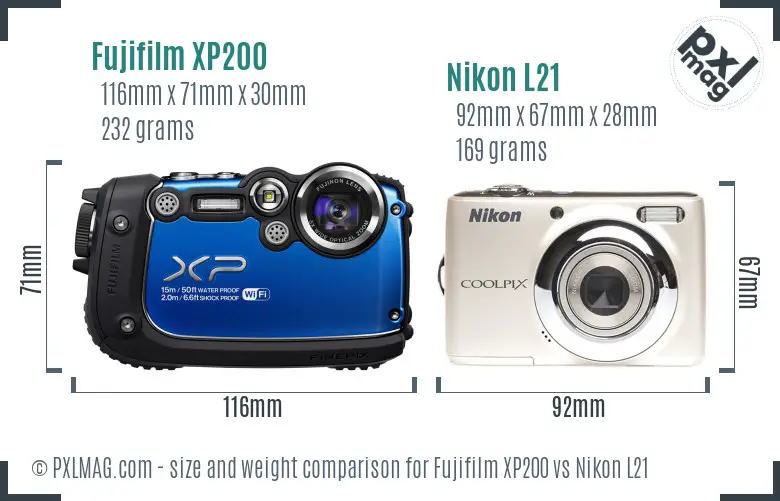 Fujifilm XP200 vs Nikon L21 size comparison