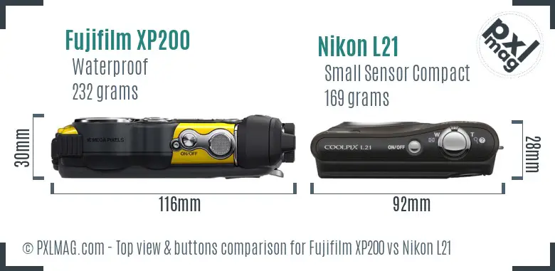 Fujifilm XP200 vs Nikon L21 top view buttons comparison