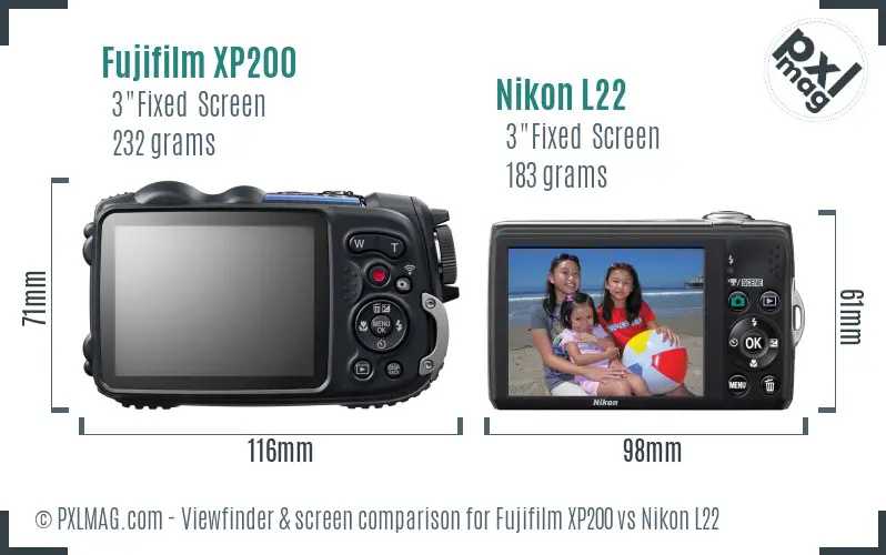 Fujifilm XP200 vs Nikon L22 Screen and Viewfinder comparison