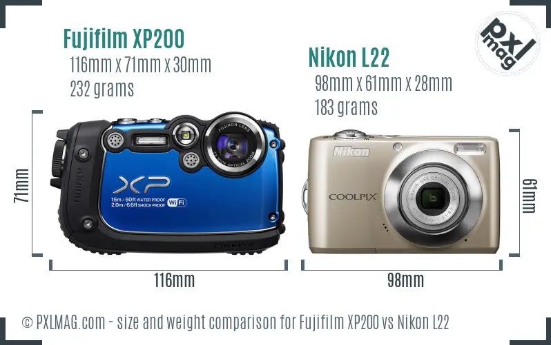 Fujifilm XP200 vs Nikon L22 size comparison