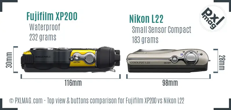 Fujifilm XP200 vs Nikon L22 top view buttons comparison