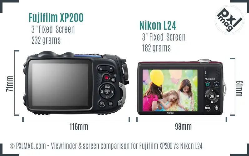 Fujifilm XP200 vs Nikon L24 Screen and Viewfinder comparison
