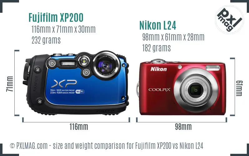 Fujifilm XP200 vs Nikon L24 size comparison