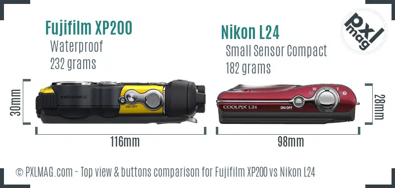 Fujifilm XP200 vs Nikon L24 top view buttons comparison