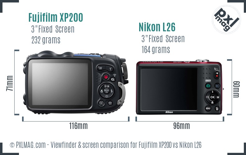 Fujifilm XP200 vs Nikon L26 Screen and Viewfinder comparison
