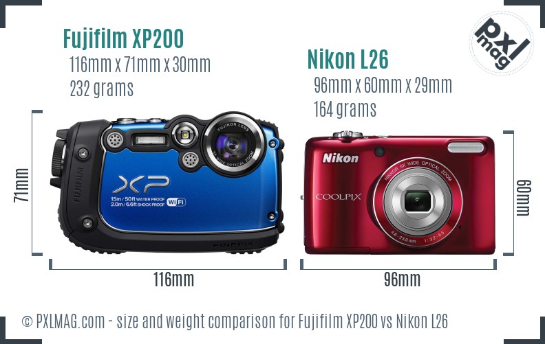 Fujifilm XP200 vs Nikon L26 size comparison