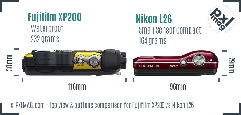 Fujifilm XP200 vs Nikon L26 top view buttons comparison