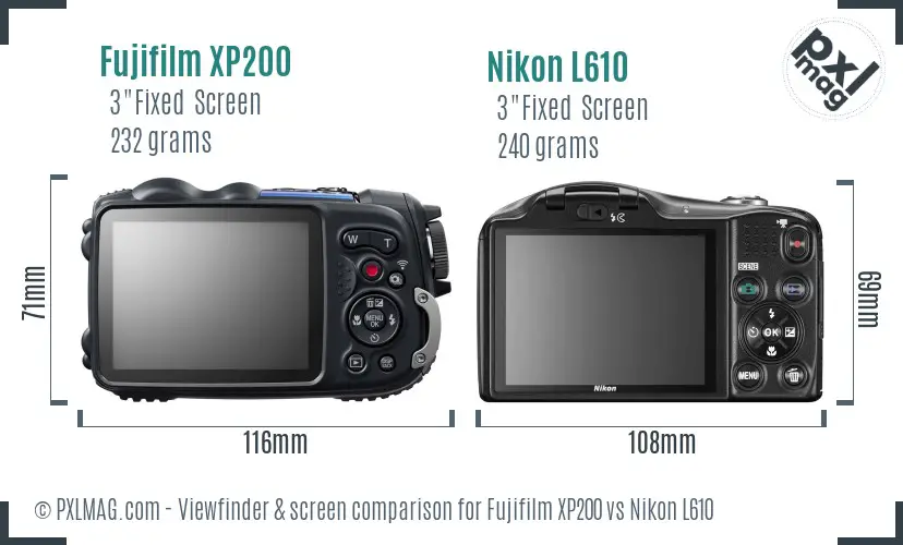 Fujifilm XP200 vs Nikon L610 Screen and Viewfinder comparison