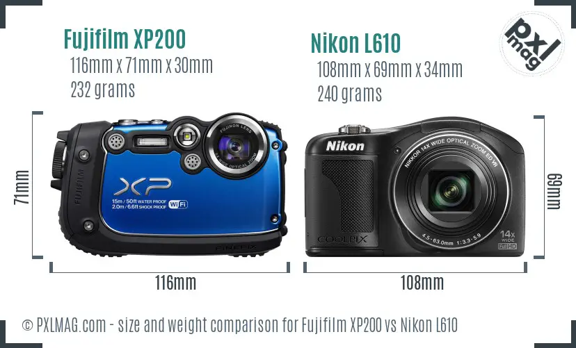 Fujifilm XP200 vs Nikon L610 size comparison