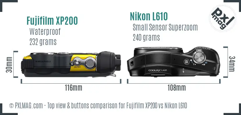Fujifilm XP200 vs Nikon L610 top view buttons comparison
