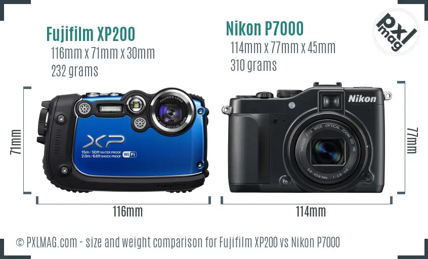 Fujifilm XP200 vs Nikon P7000 size comparison Fujifilm XP200 vs Nikon P7000 size comparison