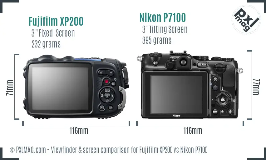 Fujifilm XP200 vs Nikon P7100 Screen and Viewfinder comparison