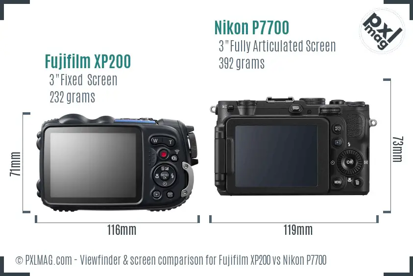 Fujifilm XP200 vs Nikon P7700 Screen and Viewfinder comparison