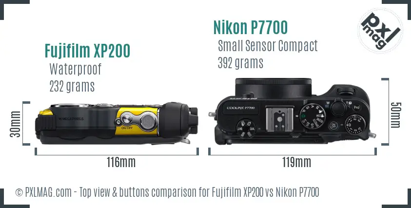 Fujifilm XP200 vs Nikon P7700 top view buttons comparison