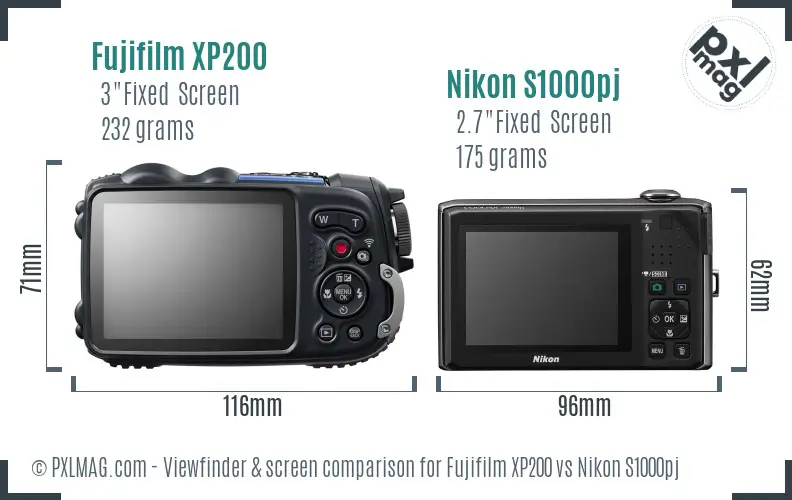 Fujifilm XP200 vs Nikon S1000pj Screen and Viewfinder comparison