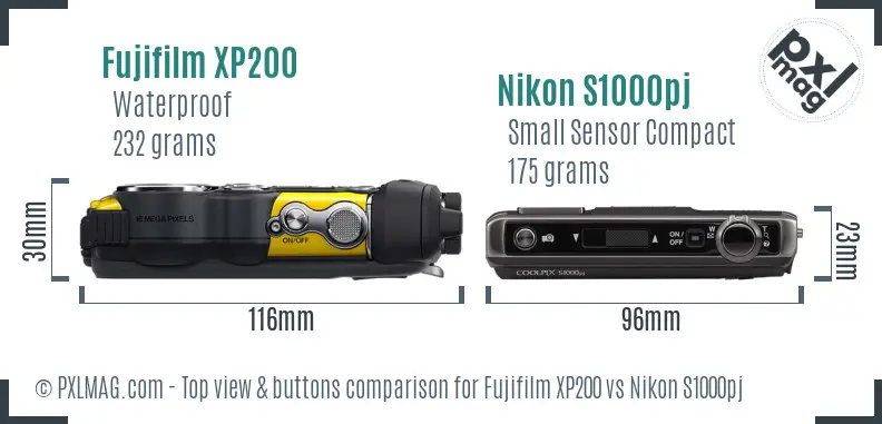 Fujifilm XP200 vs Nikon S1000pj top view buttons comparison