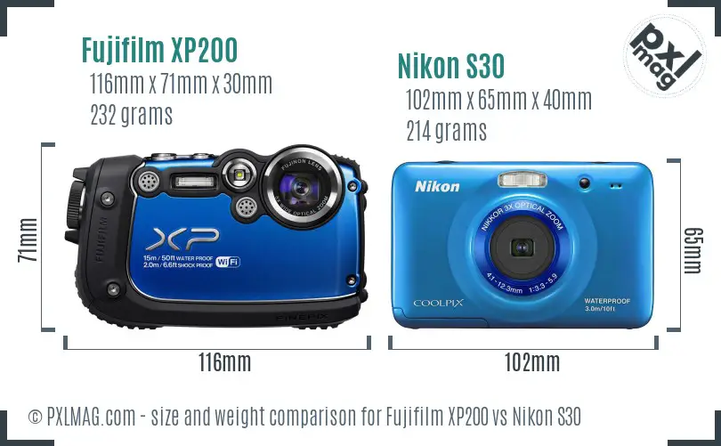 Fujifilm XP200 vs Nikon S30 size comparison