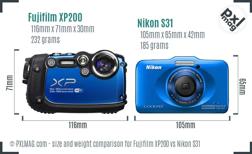 Fujifilm XP200 vs Nikon S31 size comparison Fujifilm XP200 vs Nikon S31 size comparison