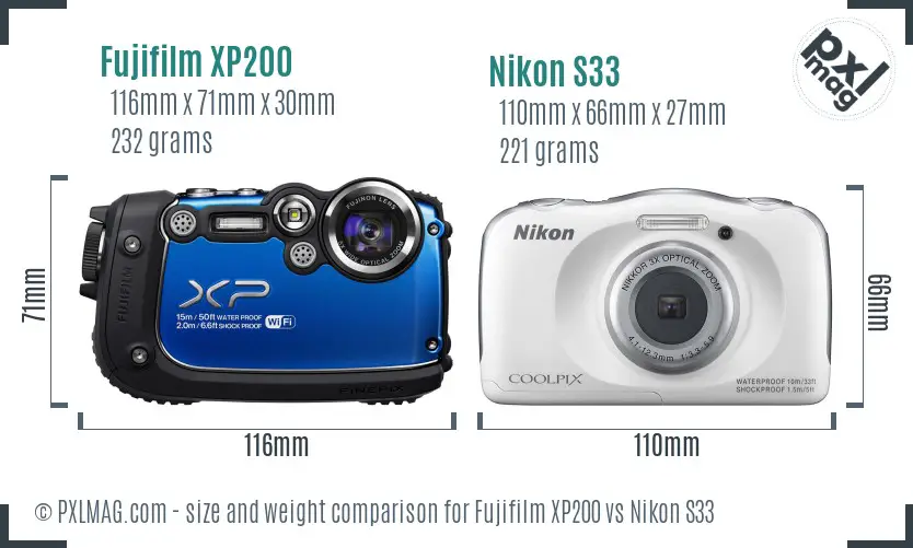 Fujifilm XP200 vs Nikon S33 size comparison