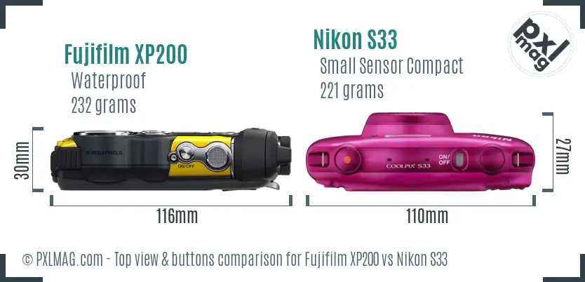 Fujifilm XP200 vs Nikon S33 top view buttons comparison