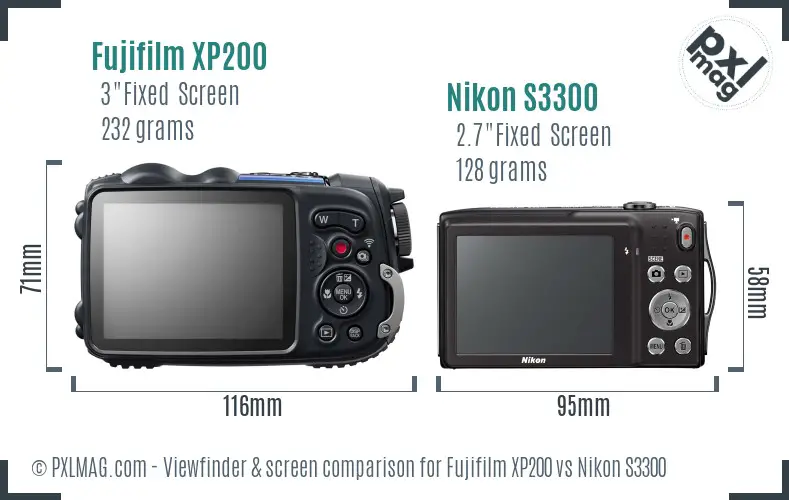 Fujifilm XP200 vs Nikon S3300 Screen and Viewfinder comparison Fujifilm XP200 vs Nikon S3300 Screen and Viewfinder comparison