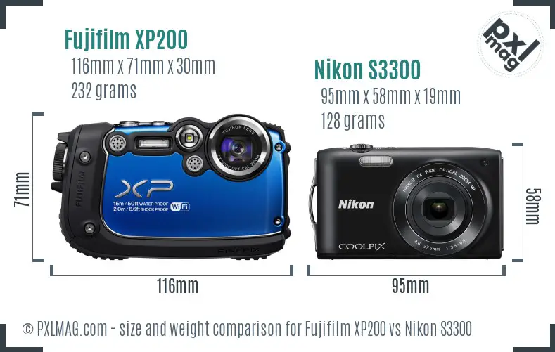 Fujifilm XP200 vs Nikon S3300 size comparison Fujifilm XP200 vs Nikon S3300 size comparison