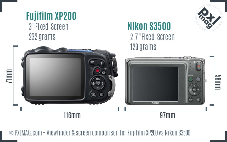 Fujifilm XP200 vs Nikon S3500 Screen and Viewfinder comparison
