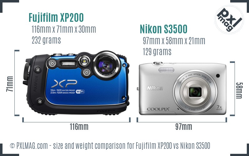 Fujifilm XP200 vs Nikon S3500 size comparison