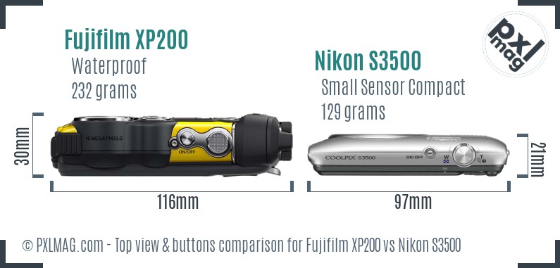 Fujifilm XP200 vs Nikon S3500 top view buttons comparison