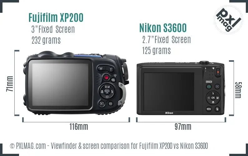 Fujifilm XP200 vs Nikon S3600 Screen and Viewfinder comparison