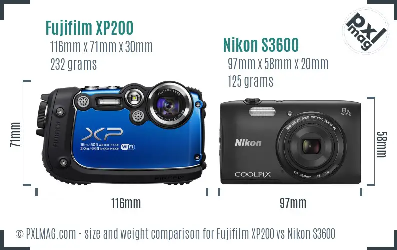 Fujifilm XP200 vs Nikon S3600 size comparison